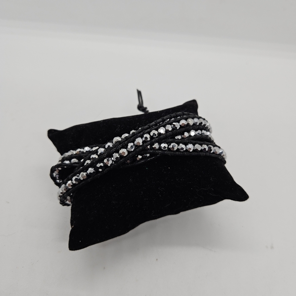 black and silver sparkly beaded wrap bracelet